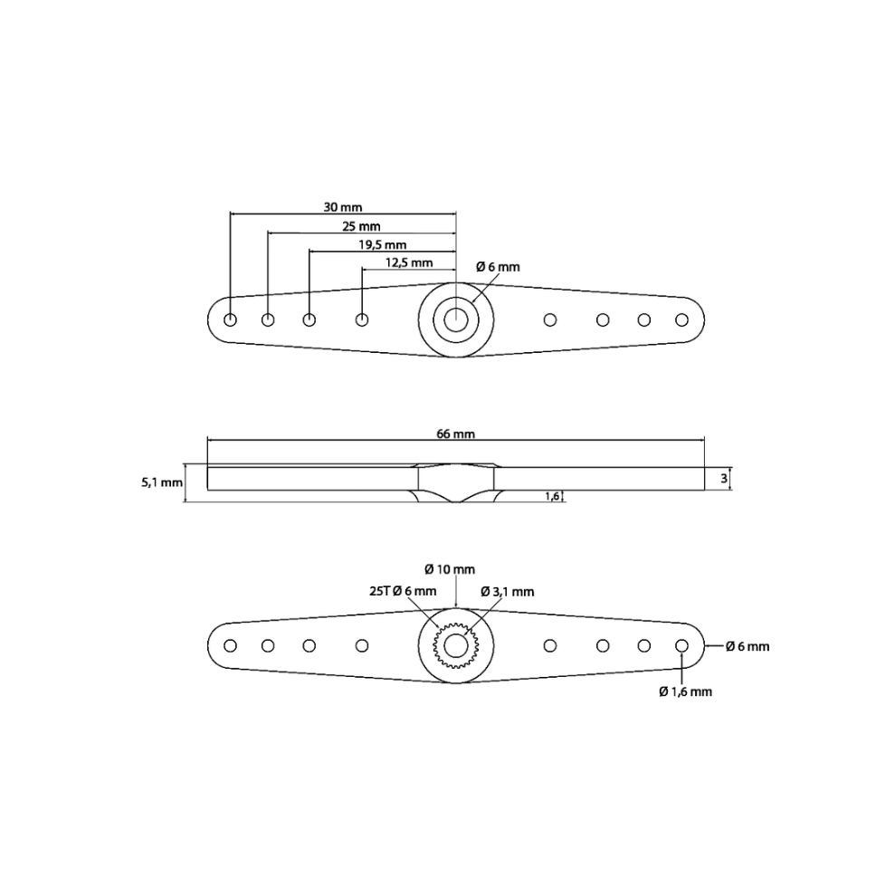 Brazo Alu Doble - 60mm Futaba 25T 6mm
