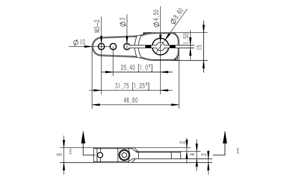 Brazo Aluminio 1,25" - 32mm 25T 8mm