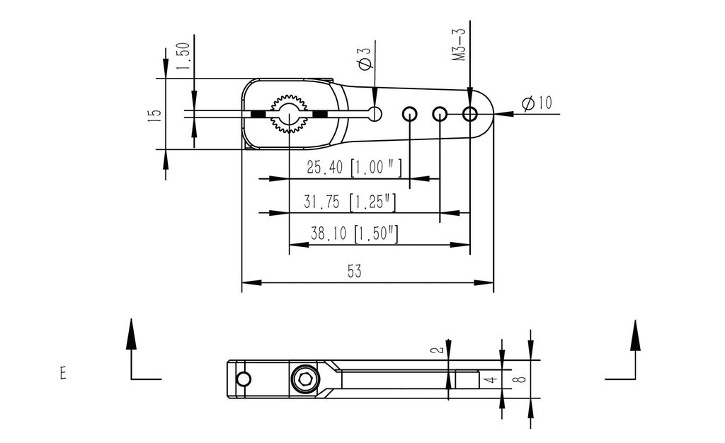 Brazo Aluminio 1,5" - 38mm 25T 8mm